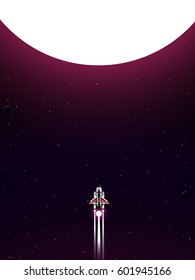 space shuttle facing with giant sun in universe background