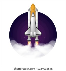 Space shuttle. Fighter. The booster takes off. Element for t-shirts, cards and posters. Vector.