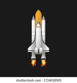 Space shuttle. Fighter. Rocket Carrier is taking off. Space design element. isolated on a gray background. Vector.