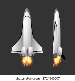 Space shuttle. Fighter. Rocket Carrier is taking off. Space design element. isolated on a gray background. Vector.