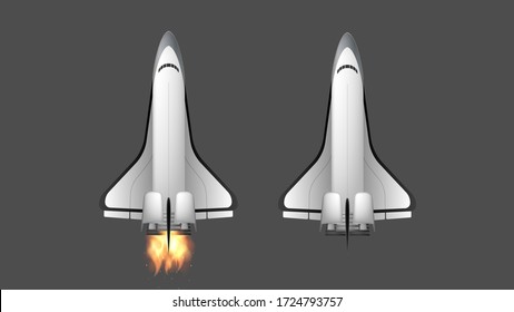 Space Shuttle. Kämpfer. Der Raketenträger startet. Element Raumgestaltung. isoliert auf grauem Hintergrund. Vektor.