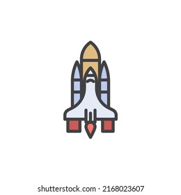 Icono de contorno relleno del transbordador espacial, signo de vector de línea, pictograma colorido lineal de nave espacial aislado en blanco. Símbolo, ilustración del logotipo. Gráficos vectoriales