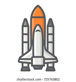 Space Shuttle filled outline icon, transport and space vehicle, rocket sign vector graphics, a colorful line pattern on a white background, eps 10.