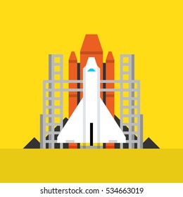 Space Shuttle Flat Icon. Material Design Illustration Concept. Modern Colorful Web Design Graphics. Premium Quality. Pixel Perfect. Bold Line Color Art. Unusual Artwork Isolated on White.