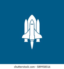 Space Shuttle Flat Icon On Blue Background