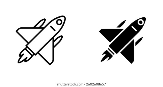 Space shuttle flat Icons in line outline and flat solid style on white background