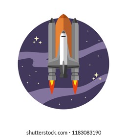 Space shuttle in flat style isolated on white background. Vector illustration
