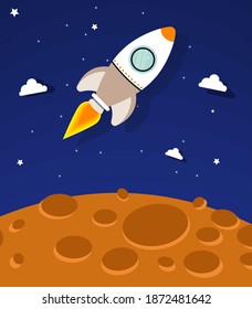 Space Shuttle Flyer auf Planeten Vektorgrafik-Illustration. Creative Raketenkonzeption für das Erkundungs- und Startthema. 