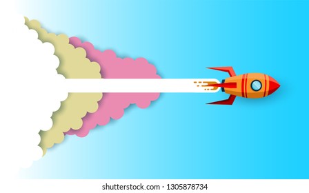 space shuttle are flying up into the sky while flying above a cloud. go to business success goal. leadership. startup. creative idea. illustration cartoon vector