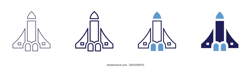 Space shuttle icon in 4 different styles. Thin Line, Line, Bold Line, Duotone. Duotone style. Editable stroke.