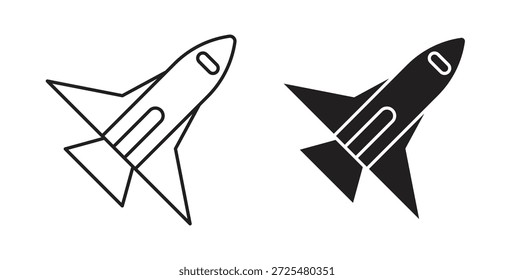 Icono del transbordador espacial con el glifo y la línea. iconos negros del vector para el Web UI