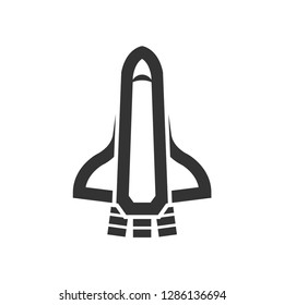 Space shuttle icon in thick outline style. Black and white monochrome vector illustration.