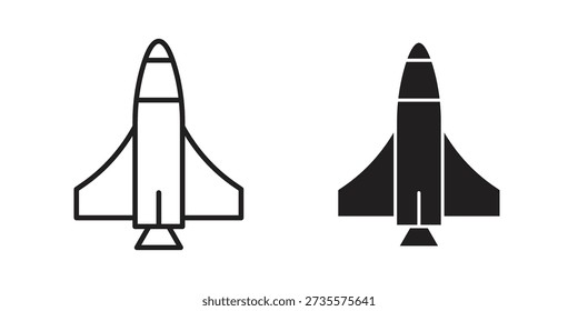 Conceptos de iconos del transbordador espacial. diseños de trazo sólido y de línea negro para uso de Web y App