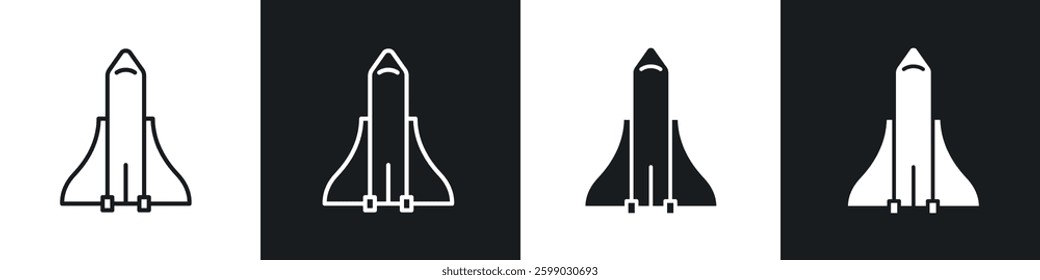 Space shuttle icons in flat and linear vector illustration on white background.