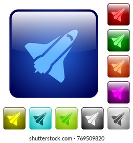 Space shuttle icons in rounded square color glossy button set