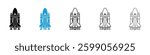 Space shuttle icons vector illustrations in black and blue colors for web and ui designs