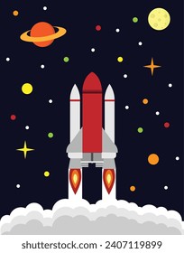 Space Shuttle Launch Flat Style. Science and universe exploration topic vector