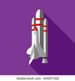 Space shuttle launch icon in flat style on a purple background