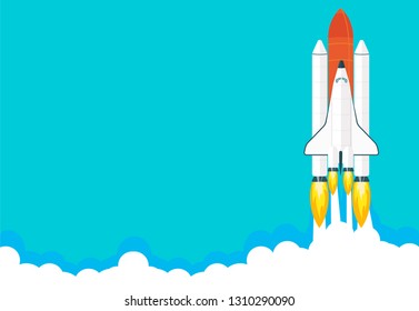 Space shuttle launch illustration. Business or project startup banner concept. Flat style vector illustration