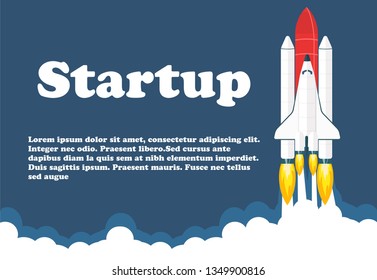 Space shuttle launch illustration. Business or project startup banner concept. Flat style vector illustration