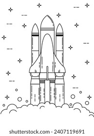 Space Shuttle Launch Line Art. Science and universe exploration topic vector