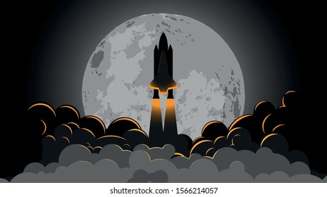 Space shuttle launch on a moonlight night