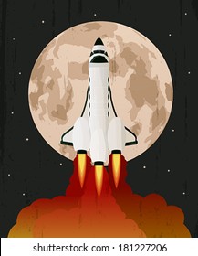 Space shuttle launch over grunge moon background