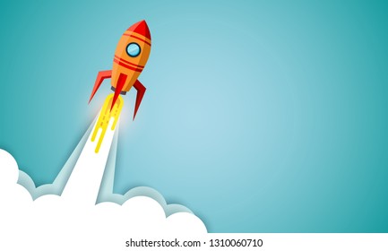 space shuttle launch to the sky on background blackboard. start up business concept ,financial idea are competing for success and corporate goal. creative. vector illustration paper art
