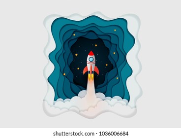 space shuttle launch to the sky, start up business concept and exploration idea, vector art and illustration paper