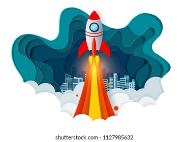 space shuttle launch to the sky. start up business concept. creative idea. vector art and illustration paper