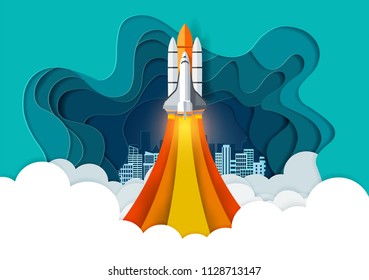 space shuttle launch to the sky. start up business concept. creative idea. vector art and illustration paper