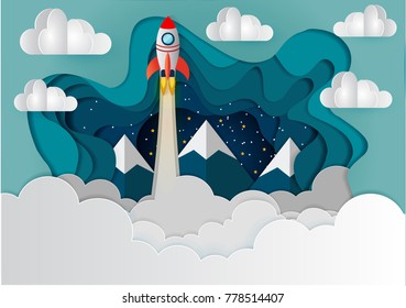 space shuttle launch to the sky, start up business concept , vector art and illustration paper