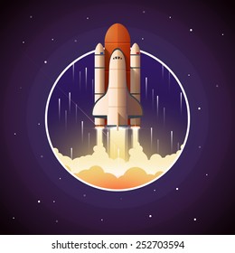 Space Shuttle Launch. Vector Illustration With Spaceship And Space Background