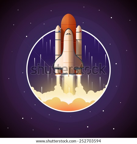 Space Shuttle Launch. Vector illustration with spaceship and space background