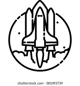 Space Shuttle launch, vector outline icon.