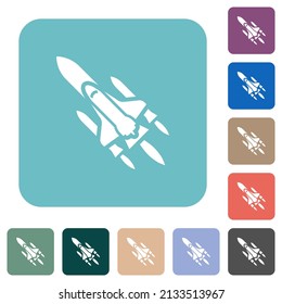 Space shuttle with launchers white flat icons on color rounded square backgrounds
