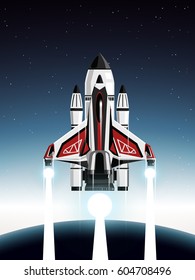 space shuttle launching from earth to other planet