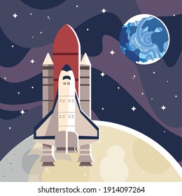 space shuttle launching exploration universe vector illustration