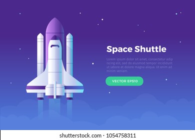 Space shuttle launching into space banner slider design vector illustration in flat style