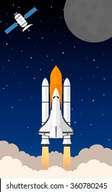 Space shuttle. Moon. Satellite.
