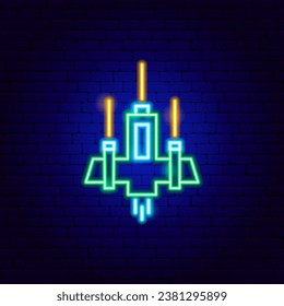 Space Shuttle Neon Sign. Vector Illustration of Glowing Symbol. Cosmic.