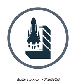 Space shuttle on a take-off area icon