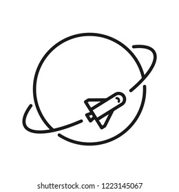 Space shuttle, orbits around the world. Line vector. Isolate on white background. 