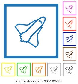 Space shuttle outline flat color icons in square frames on white background