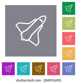 Space shuttle outline flat icons on simple color square backgrounds