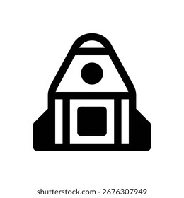 Space shuttle. Outlined stroke vector icon with black-filled details.