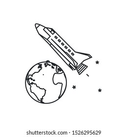 space shuttle with planet earth isolated icon vector illustration design