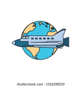 space shuttle with planet earth isolated icon vector illustration design