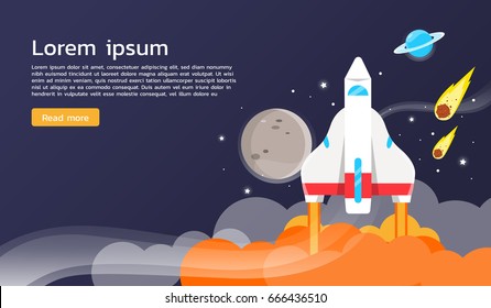 Space shuttle and planets illustration and graphic design 