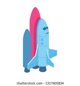 Space Shuttle Rocket 3d vector icon isometric pink and blue color minimalism illustrate